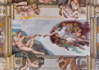 «Сотворение Адама», четвёртая из девяти фресок потолка Сикстинской капеллы, расписанная Микеланджело Буонарроти, 1511, Ватикан
