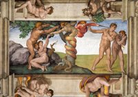 «Грехопадение и изгнание из рая», одна из девяти фресок потолка Сикстинской капеллы, расписанная Микеланджело Буонарроти, около 1509, Ватикан