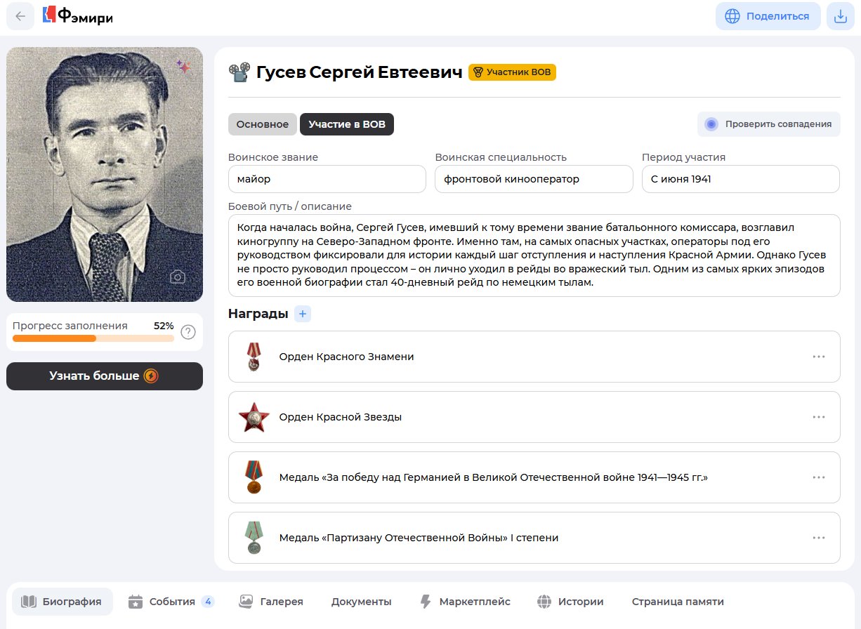 Пример биографической карточки вашего предка на Famiry.ru