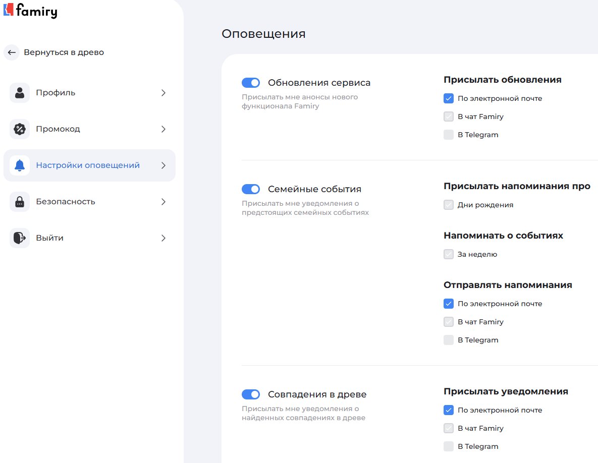 Гибкие настройки оповещений в сервисе Famiry