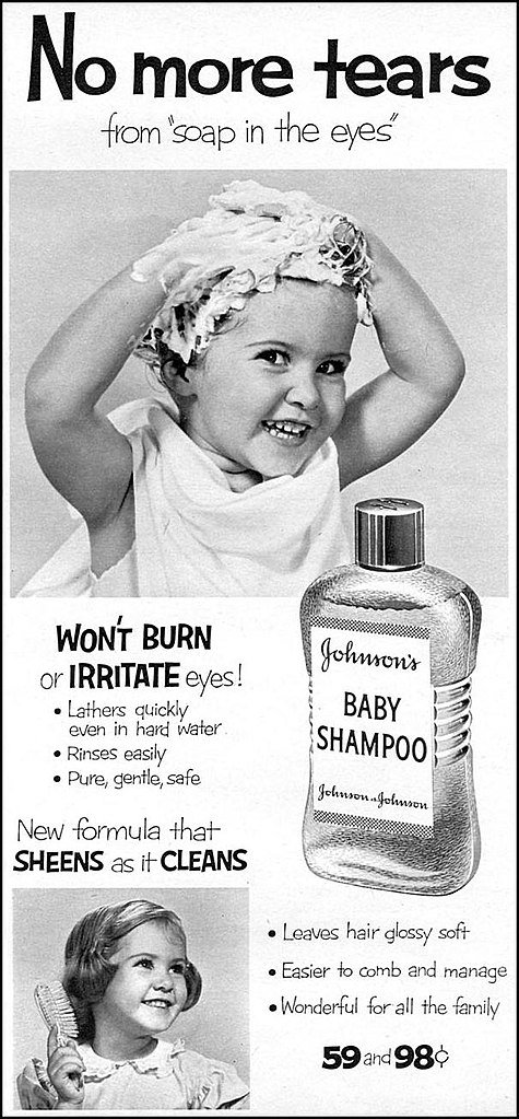 Реклама шампуня Johnson's Baby «No More Tears» из журнала «Family Circle», 1956