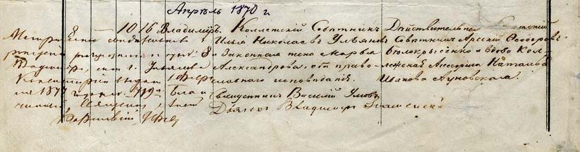 Метрическая запись о рождении В.И. Ленина / Источник: Метрическая книга Николаевской церкви г.Симбирска за 1865-1872 годы (ГАУО, ф.134, оп.10, д.8)