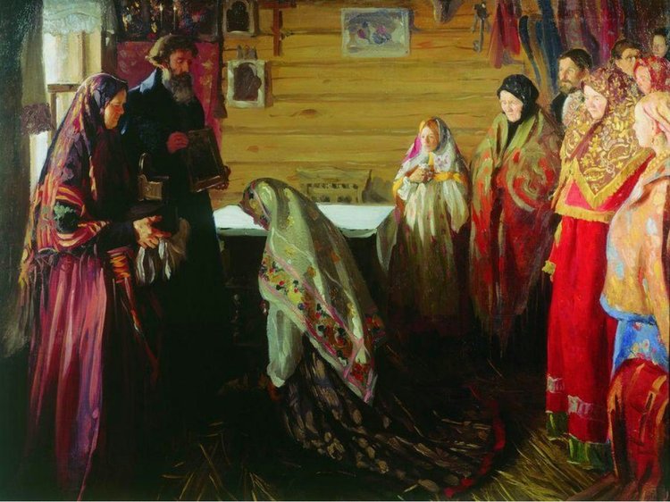 Иван Куликов, «Старинный обряд благословения невесты в городе Муроме». 1909 г.