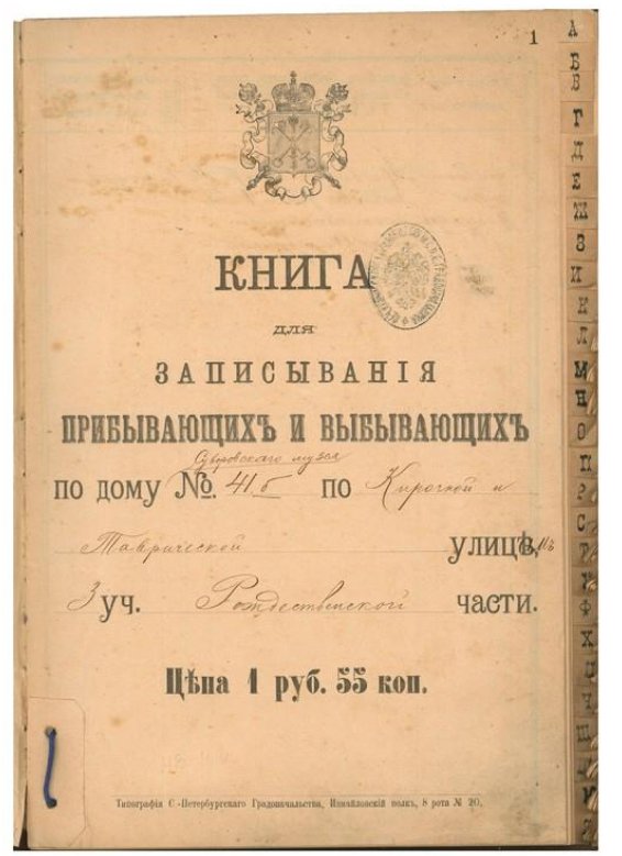 “Домовая книга: Книга для записывания прибывающих и выбывающих по дому Суворовского музея № 41б по Кирочной и Таврической улицам 3 уч. Рождественской части”, 1902-1913, Российская Империя, Санкт-Петербург / источник: Санкт-Петербургское государственное бюджетное учреждение культуры "Государственный мемориальный музей А.В. Суворова", ГОСКАТАЛОГ.РФ (goskatalog.ru)