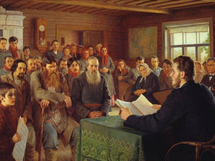 Николай Богданов-Бельский, «Воскресное чтение в сельской школе», 1895 г. Источник: Государственный Русский музей (Санкт-Петербург)