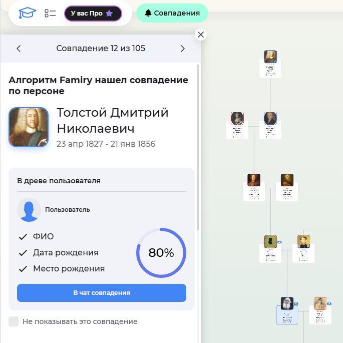 Проверяйте совпавших персон и сразу переходите в чат с совпаденцем