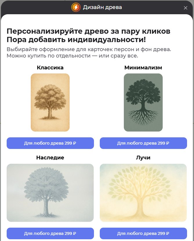 Добавляйте эксклюзивные фоны для карточек персон или всего древа