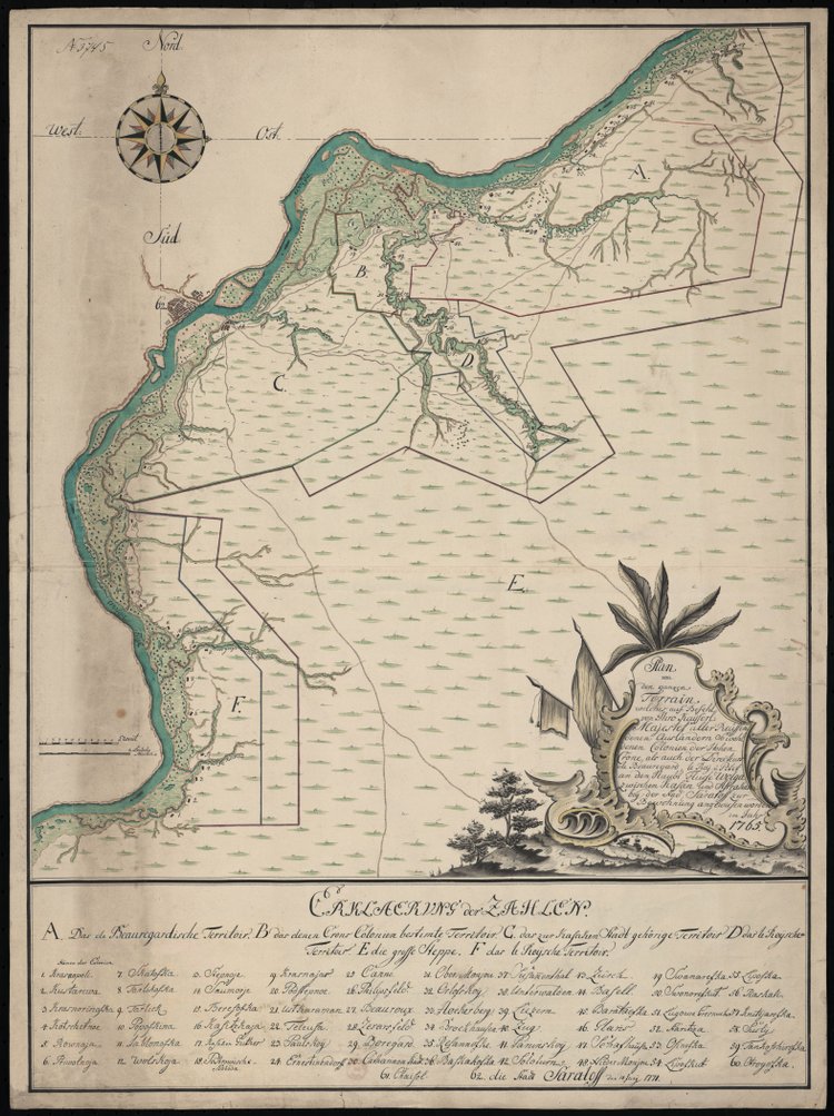План земель 1765 г., выделенных Екатериной II немецким колонистам. Источник: ЭтоМесто (etomesto.ru)